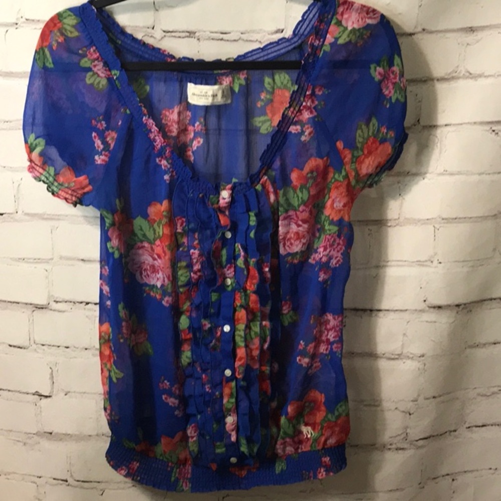 Abercrombie & Fitch - Floral Sheer Blue Top - Small